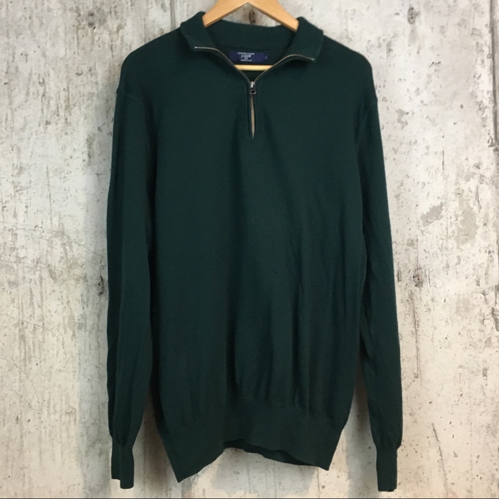 J Crew L Cotton Cashmere 1/2 Zip Green Sweater